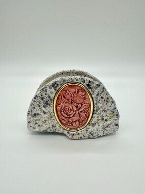 Vintage Fontanini Italy Napkin Holder Pink Rose Cameo Porcelain
